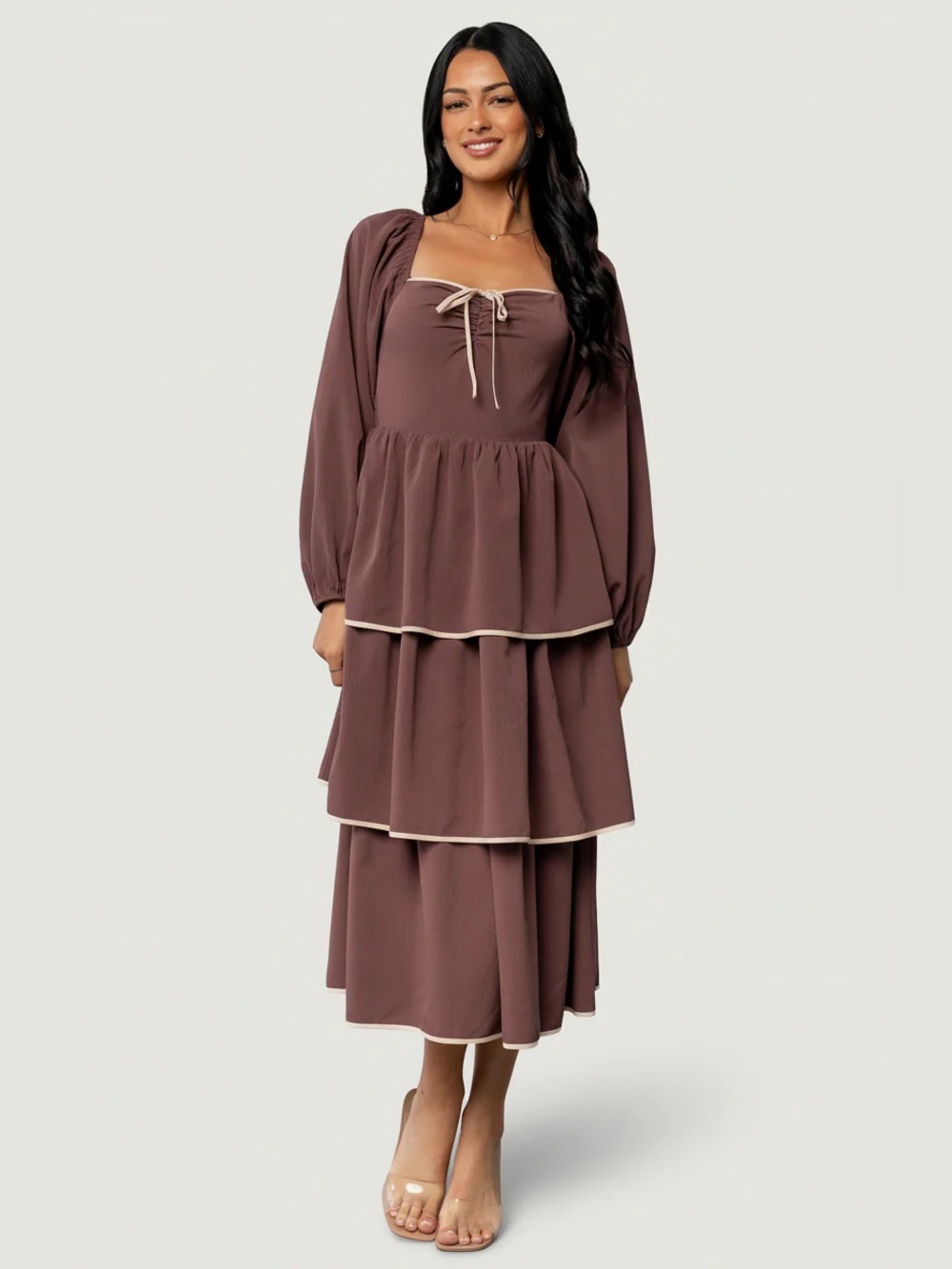 Baltic Born Barcelona Tiered Midi Dress in Vintage Plum